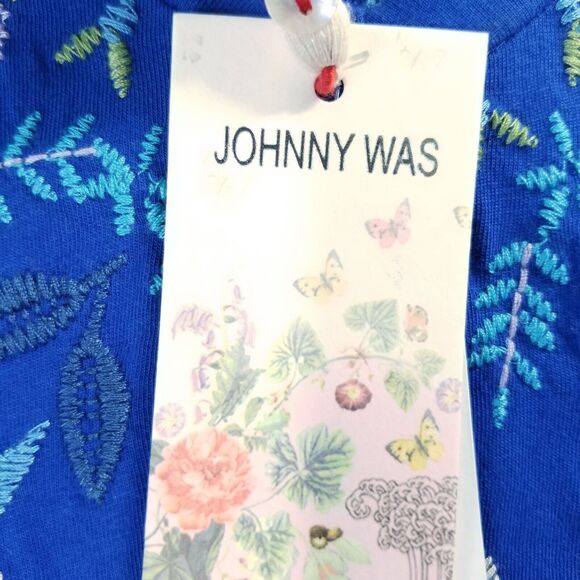 NEW Johnny Was Oriel Flutter Sleeve Tee Shirt Size XS Blue Embroidered Boho Chic - Picture 2 of 11